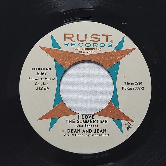 Dean & Jean Vinyl 45 Tra La La La Suzy / I Love The Summertime on Rust EX R&B - Picture 2 of 2